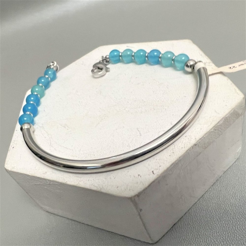 Bianca Milano Sterling Silver 925 Blue Aquamarie or Chalcedony Bead Bracelet NWT